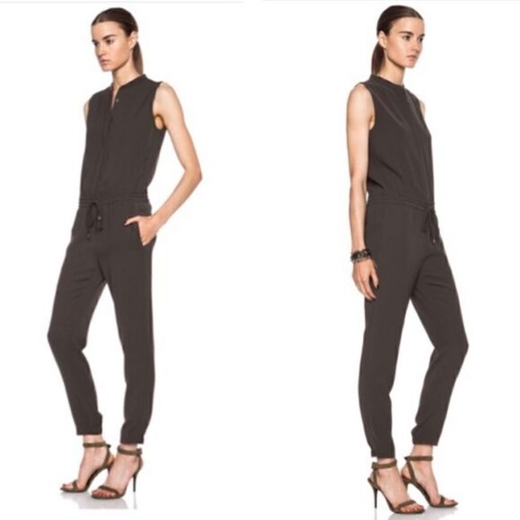 Vince Grey Jumpsuit Sleeveless Button Front Slim Leg Size 8 - Picture 3 of 15